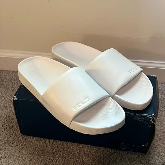 Polo Ralph Lauren Cayson Slides Sandals Shoes new white synthetic Men’s size 15 Polo Ralph Lauren Cayson Men main image 2